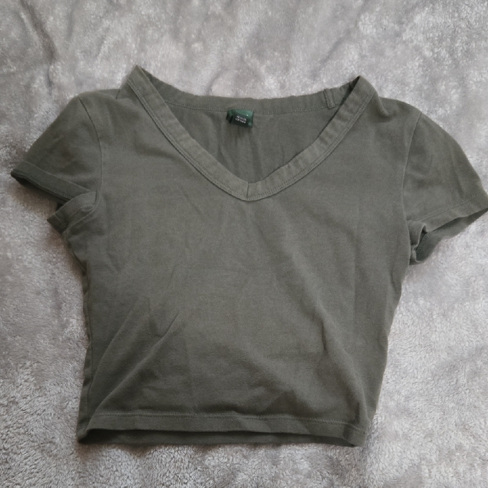 Olive Green V-Neck Women's Top